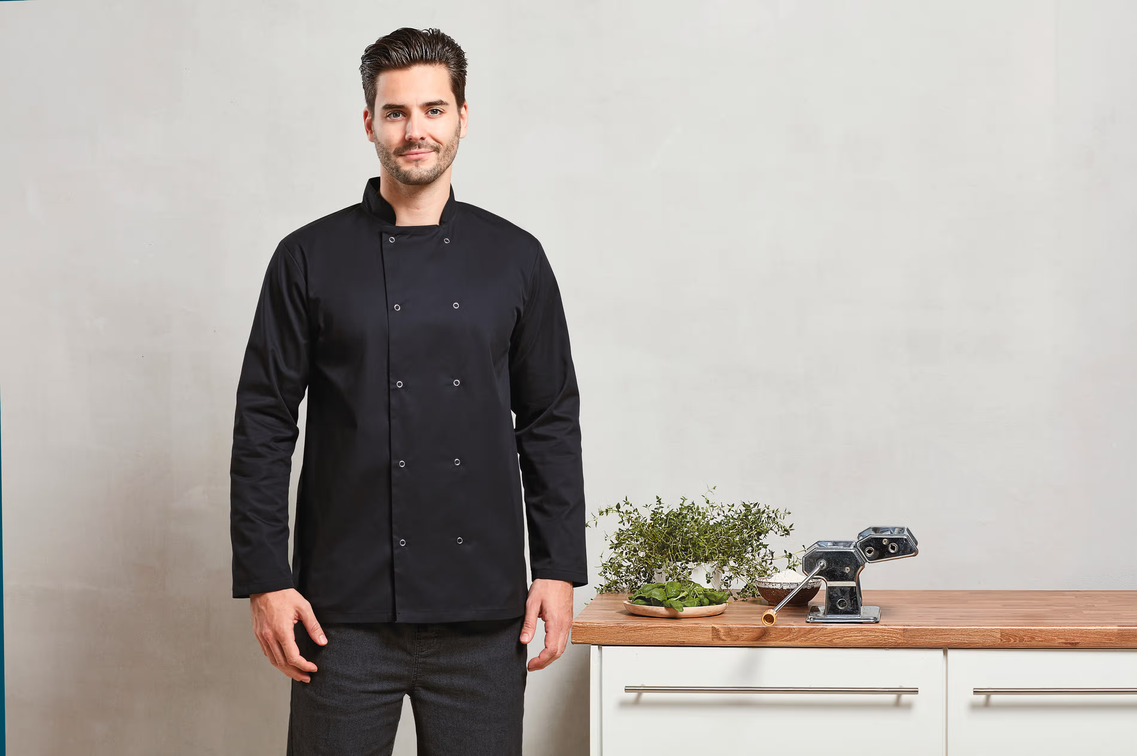 Premier Mens Studded Front L/S Chef's Jacket.