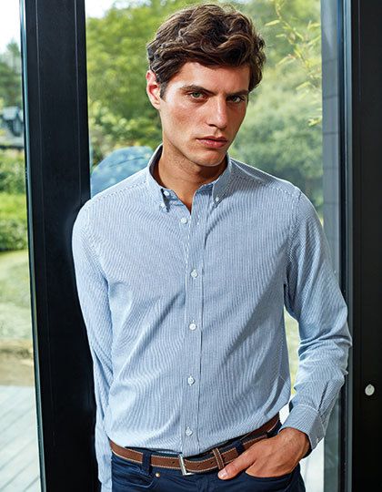 Premier Mens Cotton Rich Oxford Stripes Shirt.