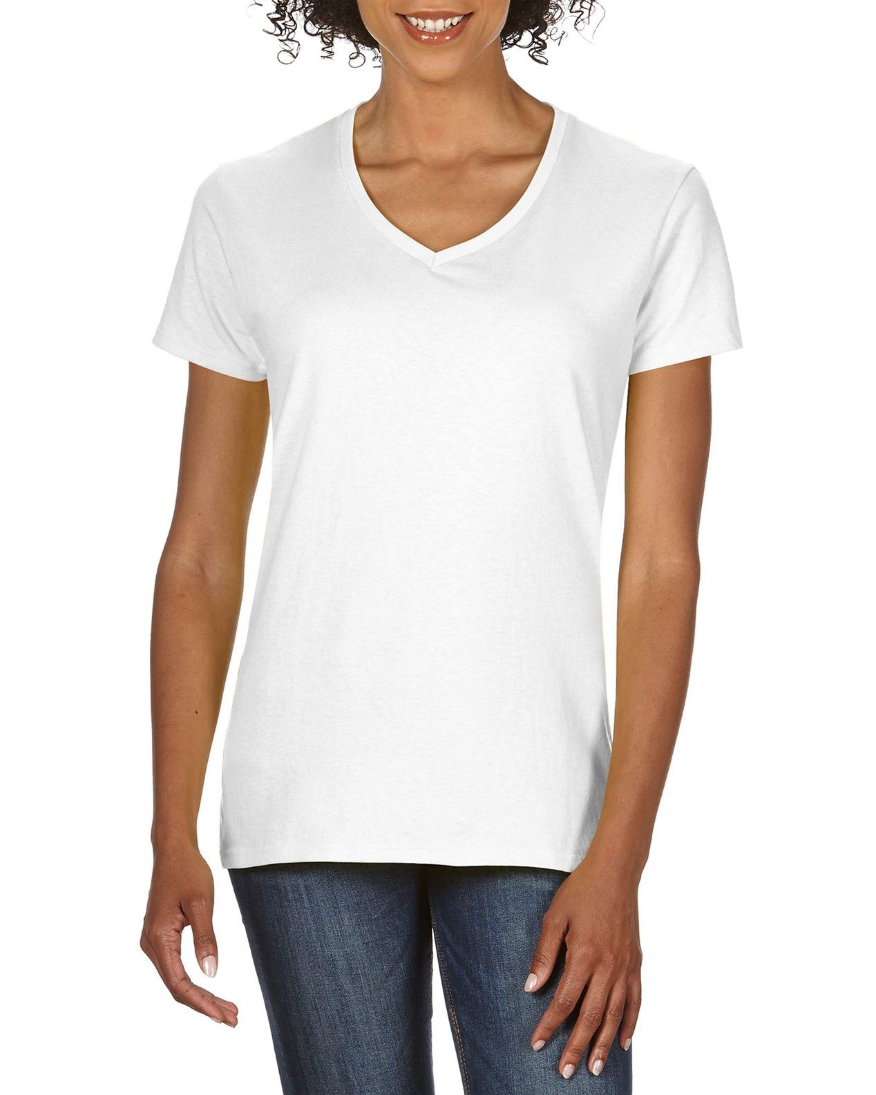 Gildan Ladies Premium Cotton V-Neck T-Shirt.