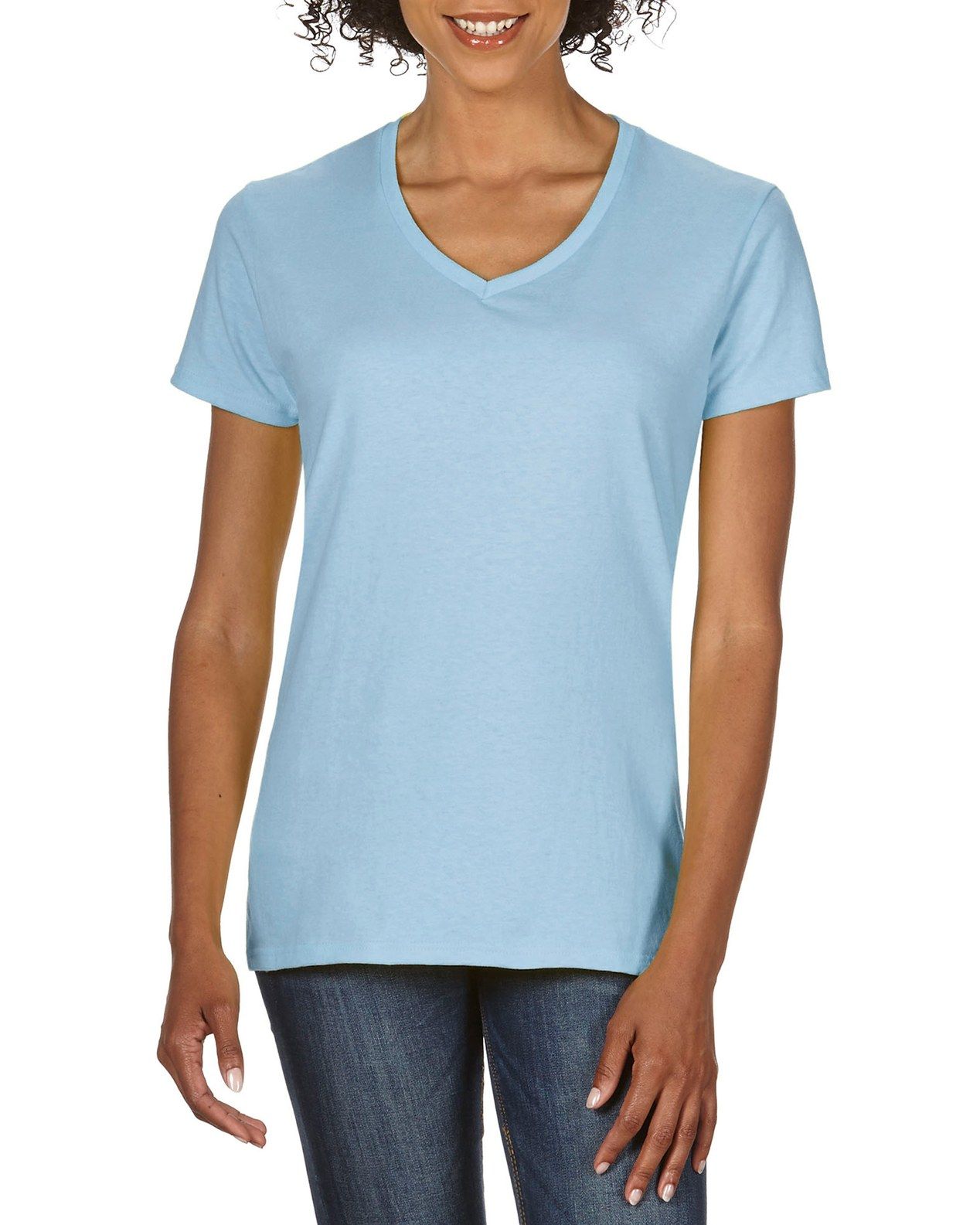 Gildan Ladies Premium Cotton V-Neck T-Shirt.